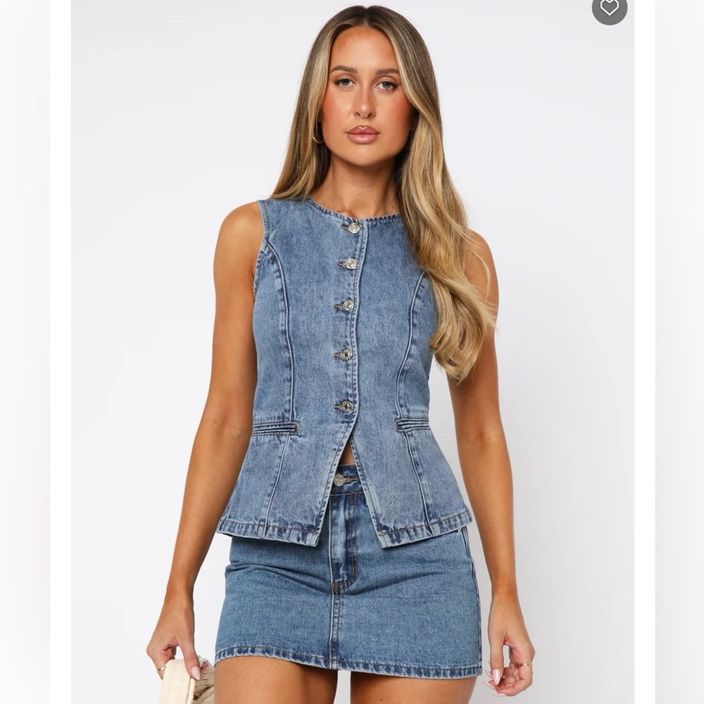 White Fox Denim Skirt Set